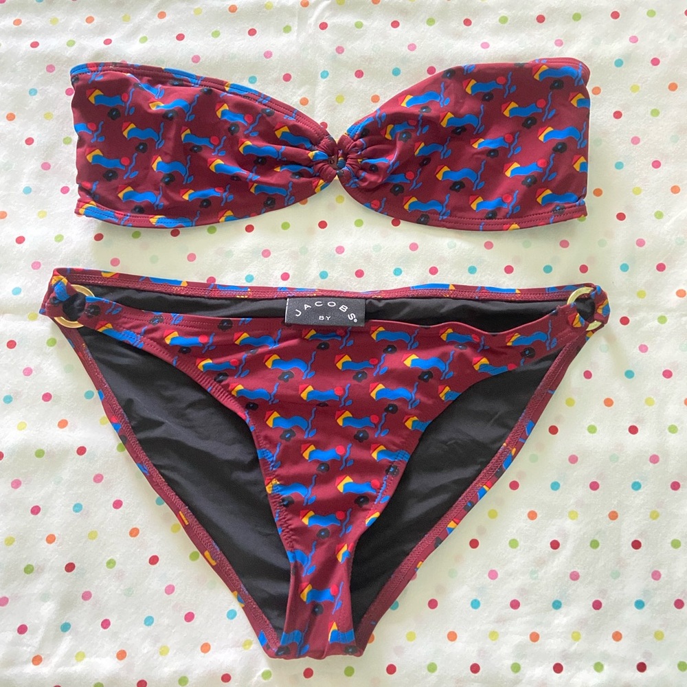 Jacobs by Marc Jacobs Maroon and Floral Print Bikini Set